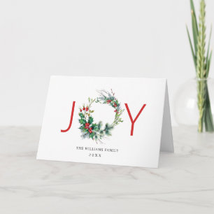 Festive Holly Berry Wreath Christmas Greeting Holiday Card