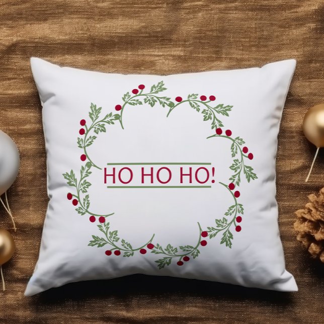 Festive Holly Berry Wreath Ho Ho Ho Christmas Cushion (Creator Uploaded)