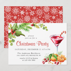 Festive Holly Berry Wreath Holiday Christmas Party Invitation