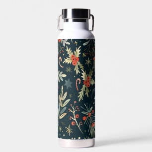 Festive Holly & Candy Cane Insulated Water Bottle
