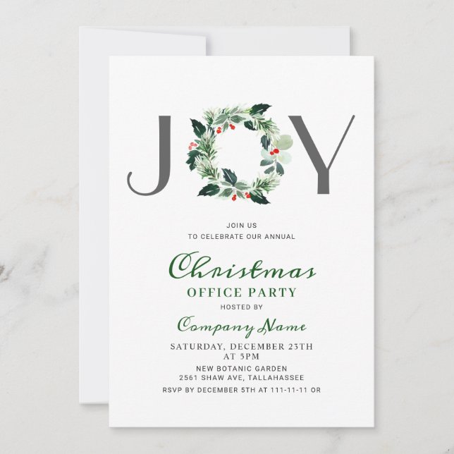 Festive Holly Christmas Corporate Holiday Party Invitation (Front)