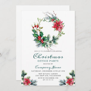 Festive Holly Christmas Corporate Holiday Party Invitation