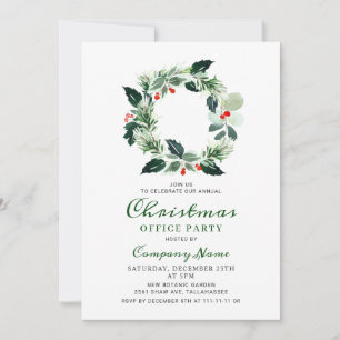 Festive Holly Christmas Corporate Holiday Party Invitation