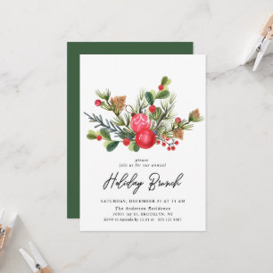 Festive Holly Christmas Holiday Brunch Invitation