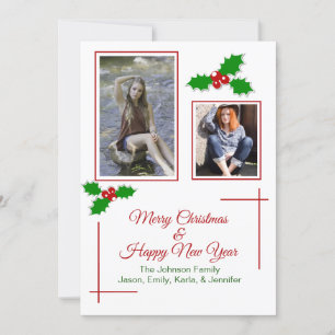 Festive Holly Christmas Photo Card