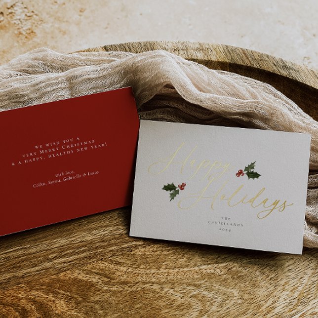 Festive Holly Foil Holiday Card (Creator Uploaded)