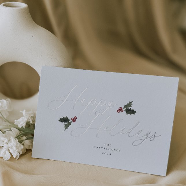 Festive Holly Foil Holiday Card (Creator Uploaded)