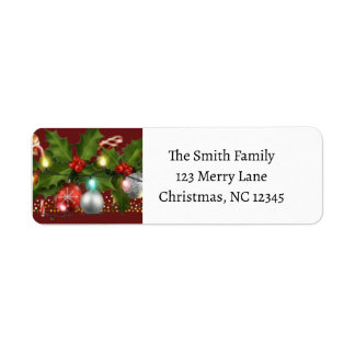 Festive Holly Garland | Red Christmas Address Return Address Label