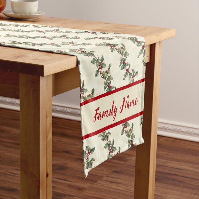 Festive Holly Garland  Short Table Runner (In Situ)