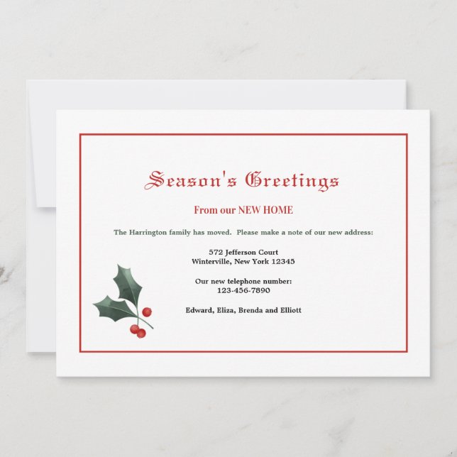 Festive Holly Holiday Moving Card (Front)