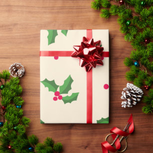 Festive Holly Pattern Wrapping Paper