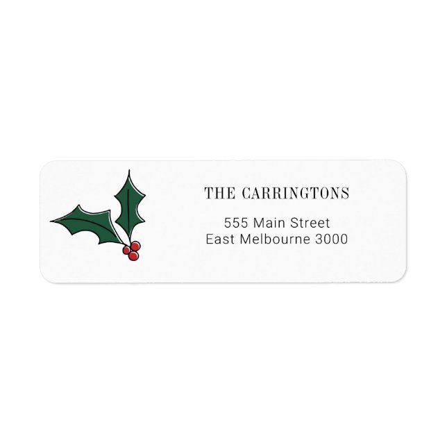 Festive Holly Sprig Holidays Christmas Address Return Address Label (Front)