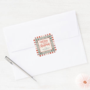 Festive Holly Stripes Family Christmas Square Sticker