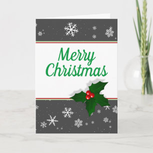 Festive Holly Tree Berry Snowflake Christmas Holiday Card