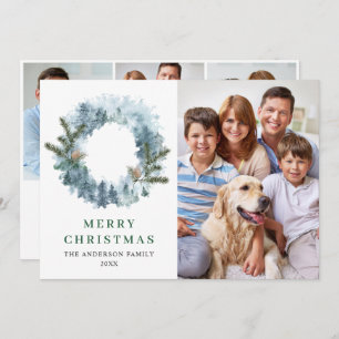 Festive Holly Wreath Christmas 4 PHOTO Greeting Holiday Card