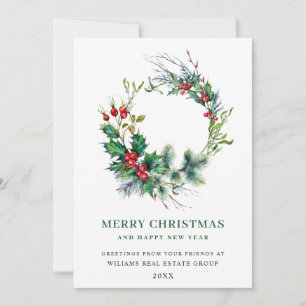 Festive Holly Wreath Christmas Corporate Greeting Holiday Card