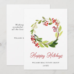 Festive Holly Wreath Christmas Corporate Greeting Holiday Card