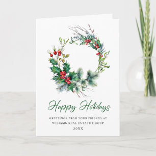 Festive Holly Wreath Christmas Corporate Greeting Holiday Card