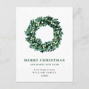 Festive Holly Wreath Christmas Greeting Holiday Postcard