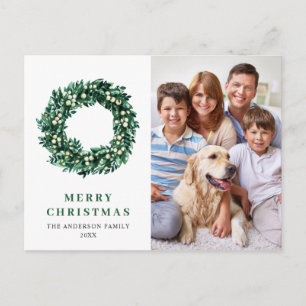 Festive Holly Wreath Merry Christmas Holiday PHOTO Postcard