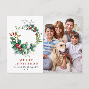 Festive Holly Wreath Merry Christmas Holiday PHOTO Postcard