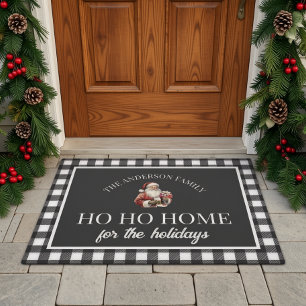 Festive Home for the Holidays Family Name Santa Doormat