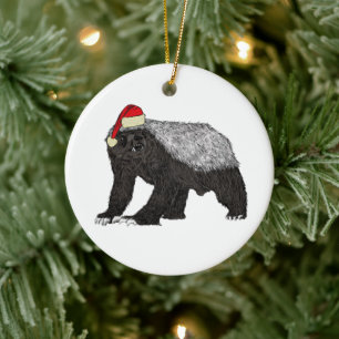 Festive Honey Badger Badass Santa Christmas Animal Ceramic Ornament