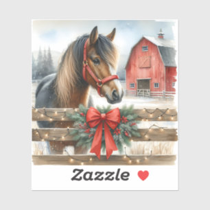 Festive Horse and Red Rustic Barn Christmas