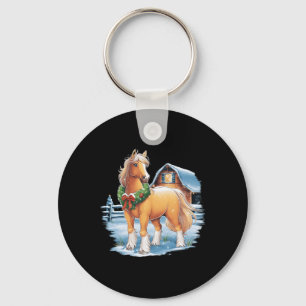 Festive Horse With Wreath In Snowy Rnyard Scene Key Ring
