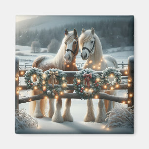 Festive Horses and Christmas Lights Magnet