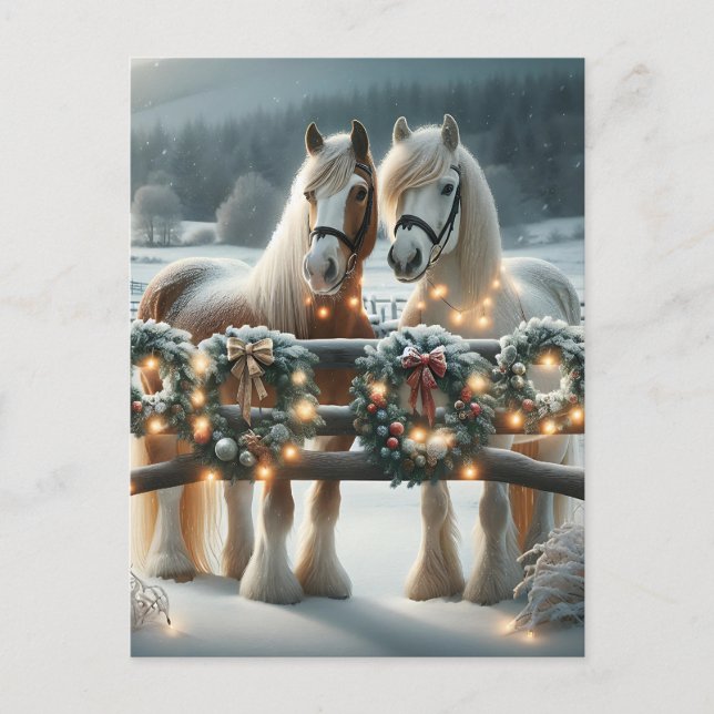 Festive Horses and Christmas Lights Personalised Postcard (Front)