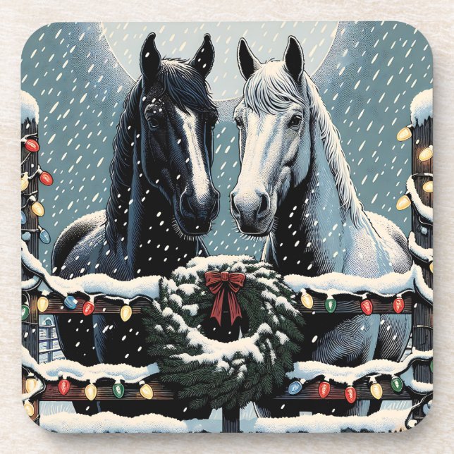 Festive Horses | Merry Christmas Coaster (Front)