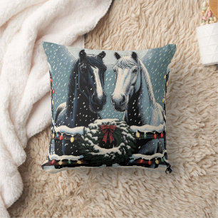 Festive Horses   Merry Christmas Cushion