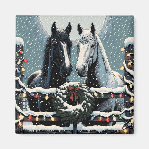 Festive Horses   Merry Christmas Magnet