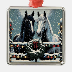 Festive Horses   Merry Christmas Metal Ornament