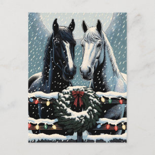 Festive Horses   Merry Christmas Postcard
