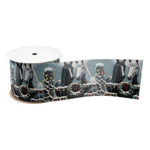 Festive Horses Merry Christmas Satin Ribbon