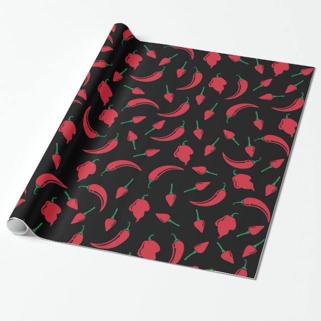 Festive Hot Chilli Pepper Wrapping Paper (Unrolled)