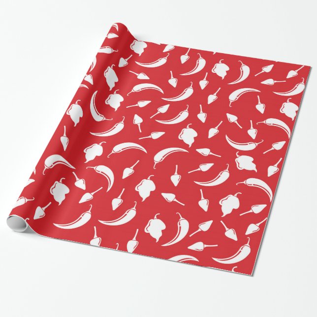 Festive Hot Chilli Pepper Wrapping Paper in Red (Unrolled)