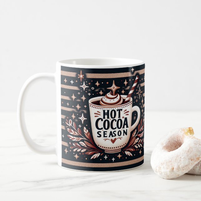 Festive Hot Cocoa Illustration  Coffee Mug (With Donut)
