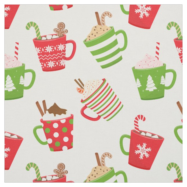Festive Hot Drinks Christmas Holidays Pattern Fabric (Swatch)