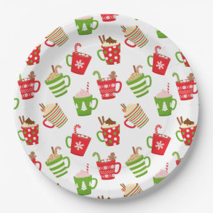 Festive Hot Drinks Christmas Holidays Pattern Paper Plate