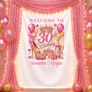 Festive Hot Pink Confetti 30th Birthday Backdrop Tapestry