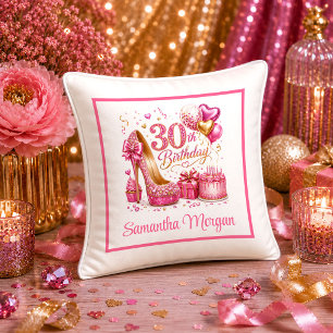Festive Hot Pink Confetti 30th Birthday Pillow