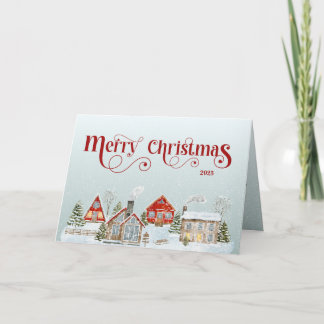 Festive Houses Folded Christmas Holiday Card
