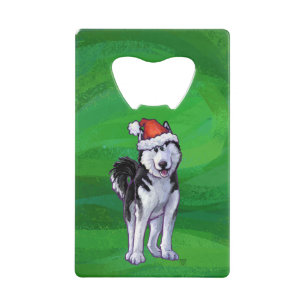 Festive Husky in Santa Hat on Green
