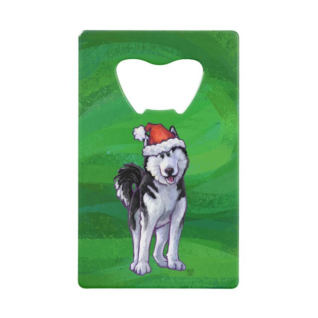 Festive Husky in Santa Hat on Green (Front)