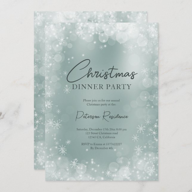 Festive ice blue white snow elegant  Christmas Invitation (Front/Back)