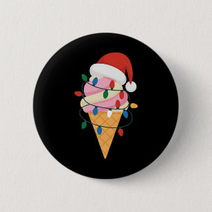 Festive Ice Cream With Christmas Lights And Santa  6 Cm Round Badge
