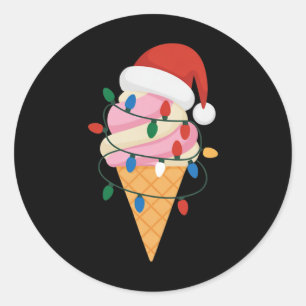 Festive Ice Cream With Christmas Lights And Santa Classic Round Sticker